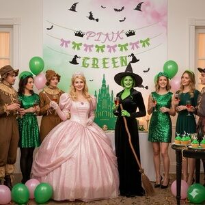 Party Banner Decorations 3pcs Glitter Pink & Green Princess Witch Bowknot Decor